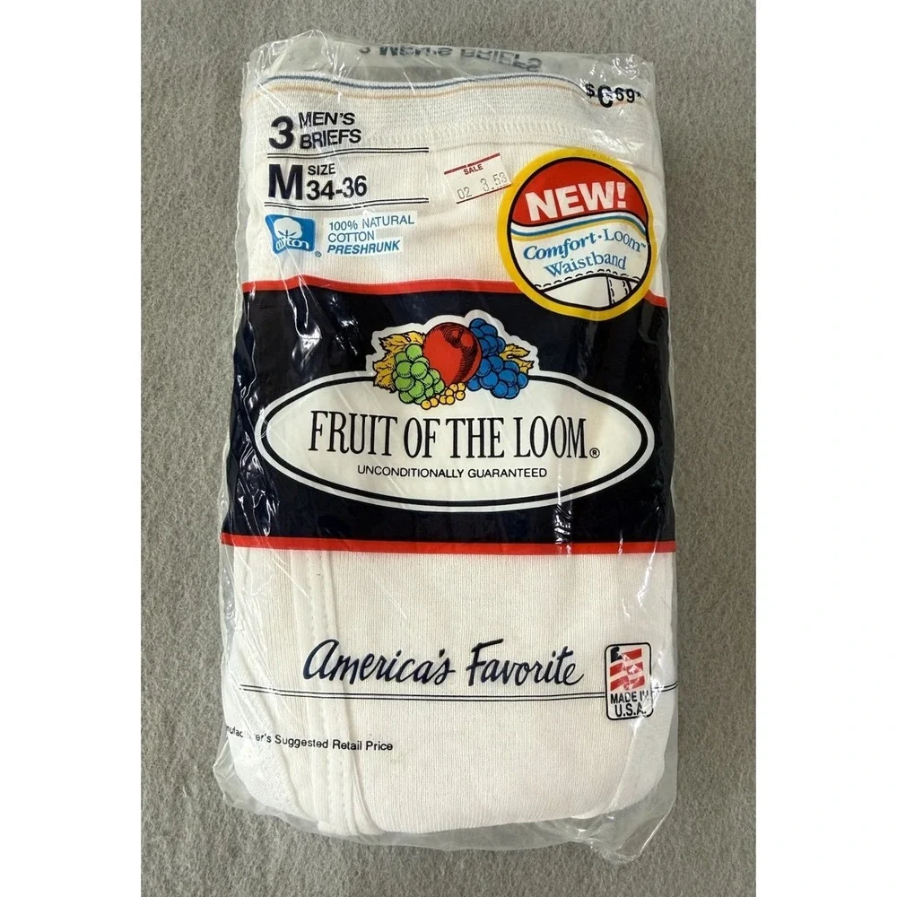 VTG 90s Fruit of the Loom 3 Pack Mens Briefs M 34-36 1992 Underwear USA Cotton